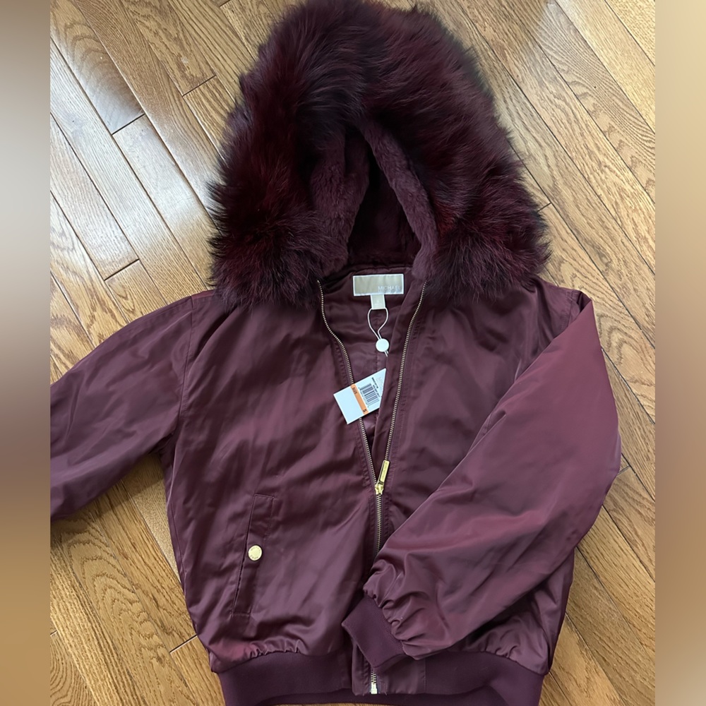 NWT Michael Kors Bomber Jacket w/ rabbit fur hood